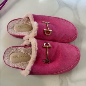 Cole Haan Fuchsia Suede Slippers with Gold, do no have size label, measurements